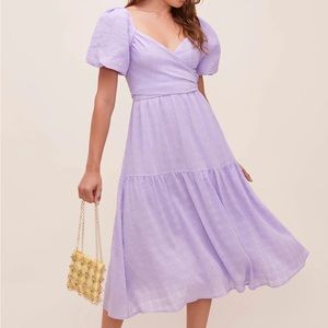 ASTR the Label Sonnet Puff Sleeve Midi Dress, Lavender | XS